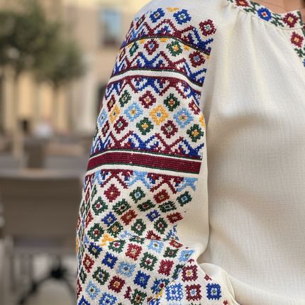 Women’s Ukrainian Vyshyvanka Blouse – Multicolor Floral & Geometric Embroidery