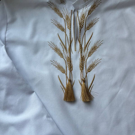 Men’s Vyshyvanka Shirt with Gold Wheat Embroidery – Ukrainian Embroidered Shirt