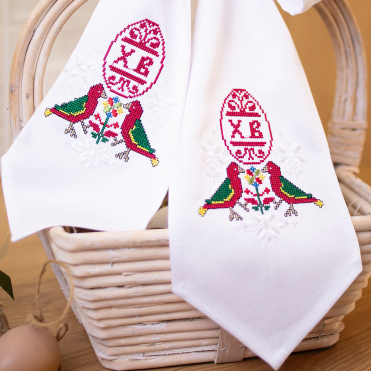 White Easter Bow with Ukrainian Embroidery – Festive Basket Decoration