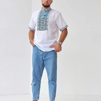 Men's embroidered shirt made of homespun fabric