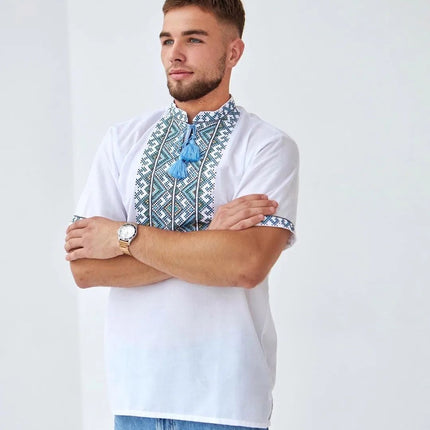 Men's embroidered shirt made of homespun fabric