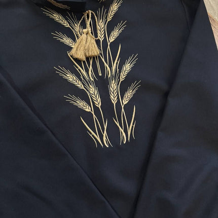 Men’s Vyshyvanka Shirt with Gold Wheat Embroidery – Ukrainian Embroidered Shirt