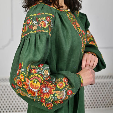 Dress Ukrainian with Petrykivka-style embroidery
