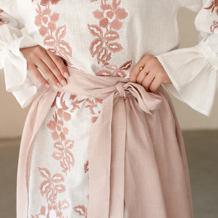 Women’s Ukrainian Embroidered Set – Long Linen Dress & Traditional Plakhta