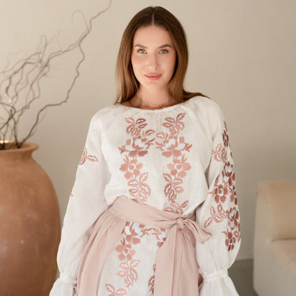 Women’s Ukrainian Embroidered Set – Long Linen Dress & Traditional Plakhta