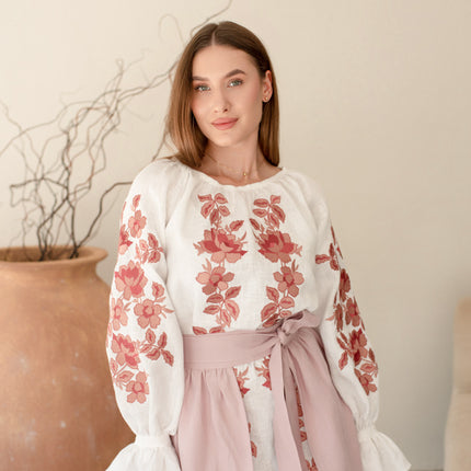 Women’s Ukrainian Embroidered Set – Long Linen Dress & Traditional Plakhta