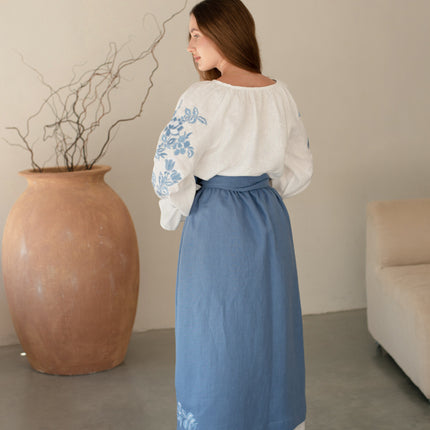 Women’s Ukrainian Embroidered Set – Long Linen Dress & Traditional Plakhta