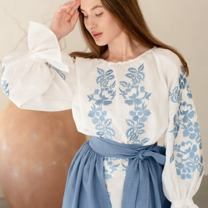 Women’s Ukrainian Embroidered Set – Long Linen Dress & Traditional Plakhta