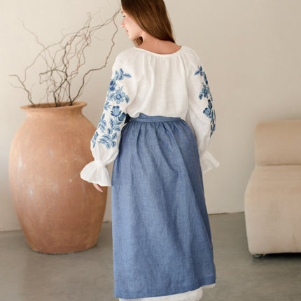 Women’s Ukrainian Embroidered Set – Long Linen Dress & Traditional Plakhta