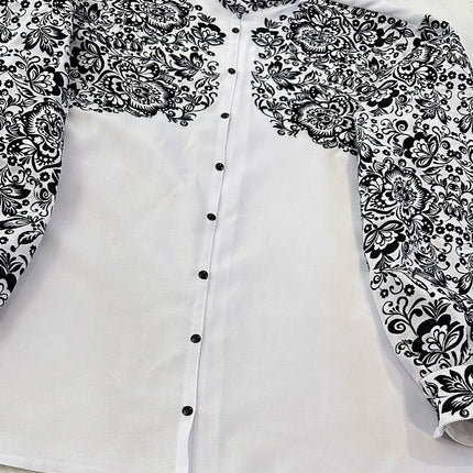 Men's White Ukrainian Vyshyvanka with Black Floral Embroidery