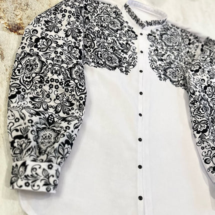 Men's White Ukrainian Vyshyvanka with Black Floral Embroidery