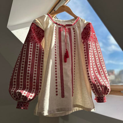 Ukrainian Linen Vyshyvanka with Red Embroidery