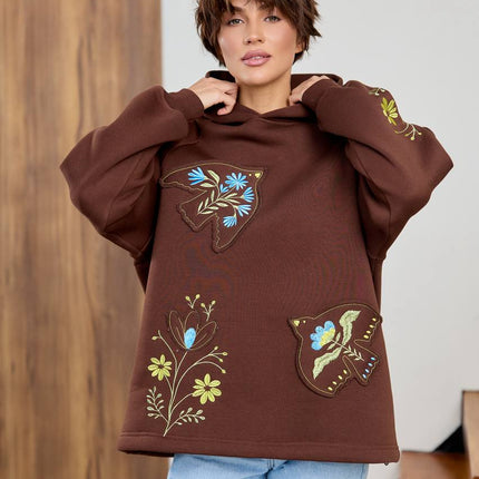 Women’s Oversized Embroidered Hoodie with Floral Appliqué
