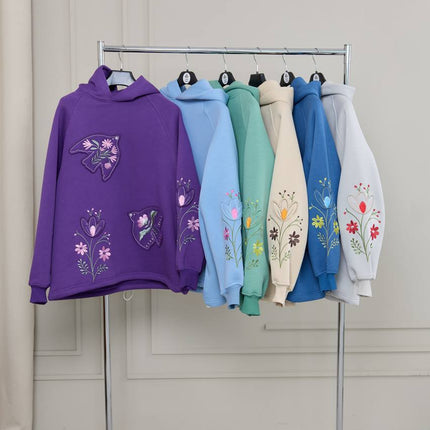 Women’s Oversized Embroidered Hoodie with Floral Appliqué