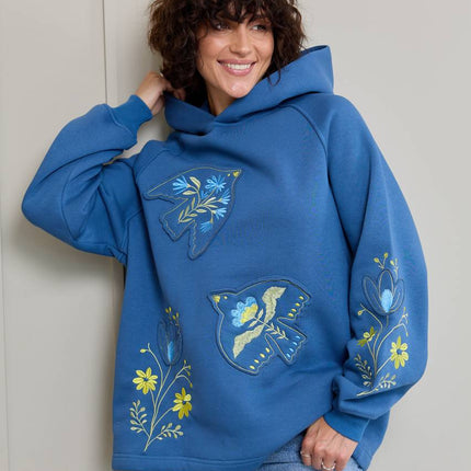 Women’s Oversized Embroidered Hoodie with Floral Appliqué