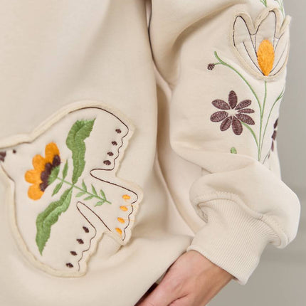 Women’s Oversized Embroidered Hoodie with Floral Appliqué