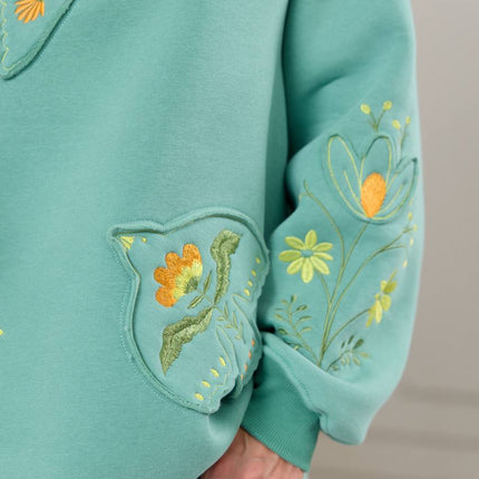 Women’s Oversized Embroidered Hoodie with Floral Appliqué