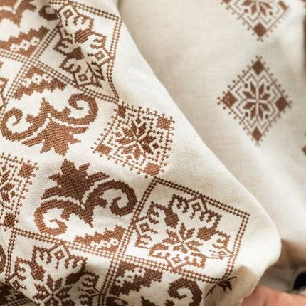 Linen Dress with Geometric Embroidery