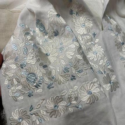 White Linen Vyshyvanka Blouse – Pearl Embroidery
