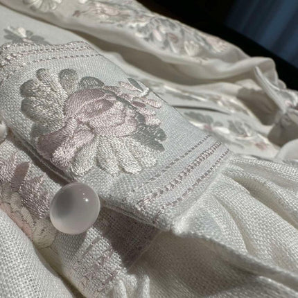 White Linen Vyshyvanka Blouse – Pearl Embroidery