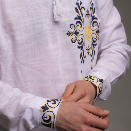 Men's Ukrainian vyshyvanka with Ukrainian symbols