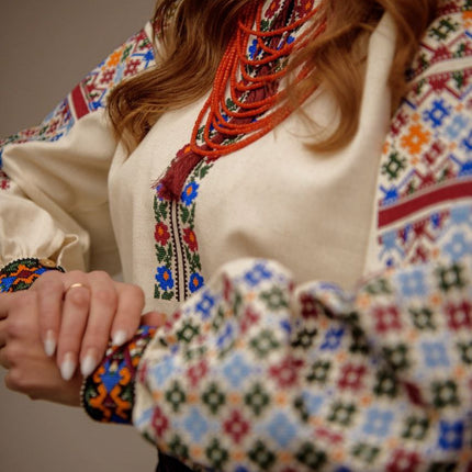 Women’s Ukrainian Vyshyvanka Blouse – Multicolor Floral & Geometric Embroidery