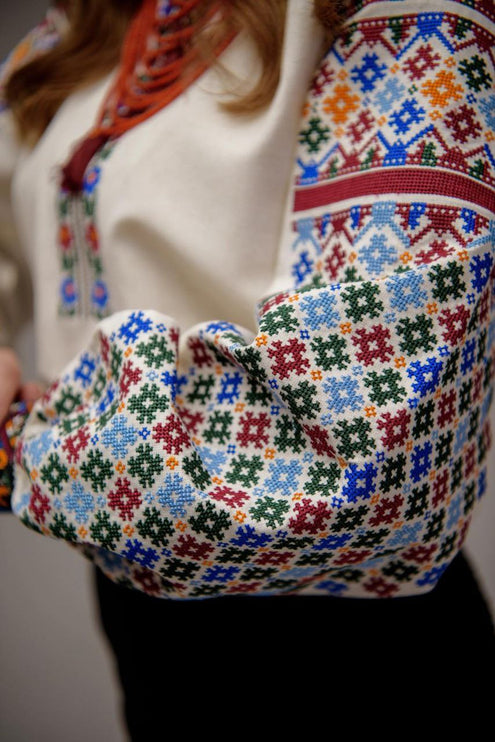 Women’s Ukrainian Vyshyvanka Blouse – Multicolor Floral & Geometric Embroidery
