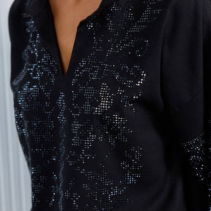 Women’s Floral Crystal-Embellished Vyshyvanka Blouse