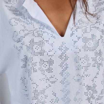 Women’s Floral Crystal-Embellished Vyshyvanka Blouse
