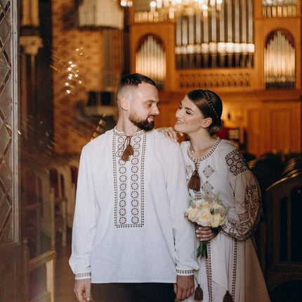Men’s Linen Vyshyvanka Shirt with Brown Embroidery