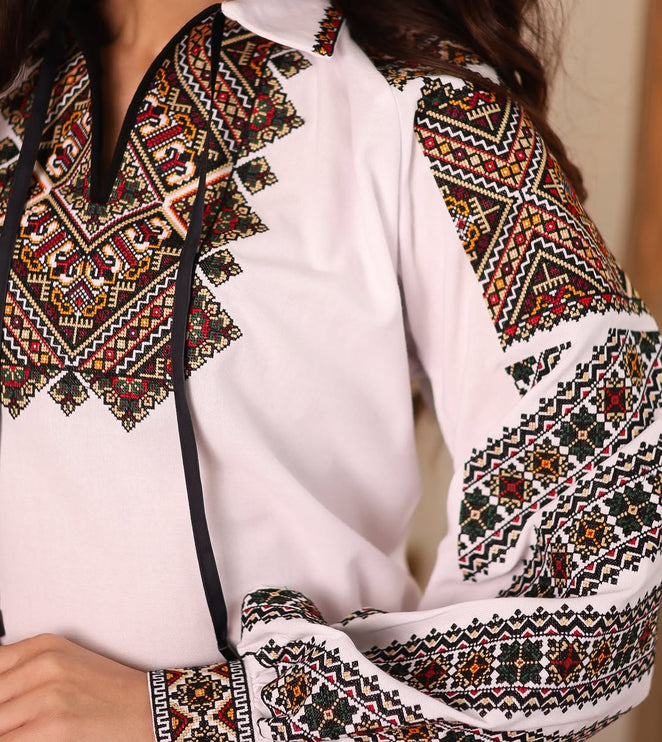 Traditional Ukrainian vyshyvanka with rich geometric embroidery