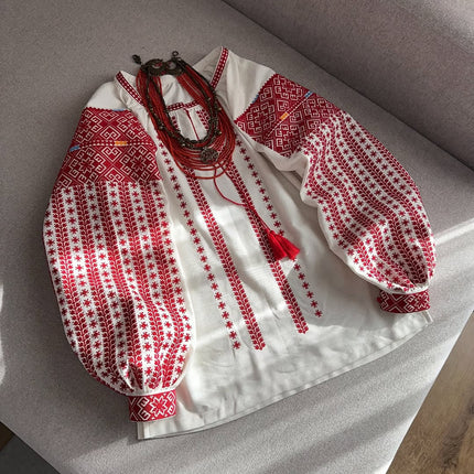 Ukrainian Linen Vyshyvanka with Red Embroidery