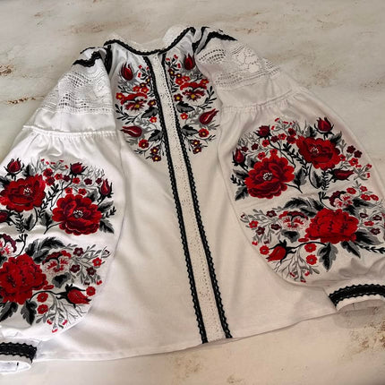 Women’s Ukrainian Vyshyvanka Blouse – White Floral Embroidery