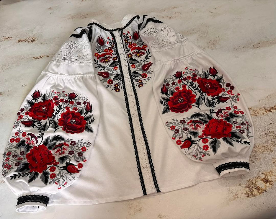 Women’s Ukrainian Vyshyvanka Blouse – White Floral Embroidery