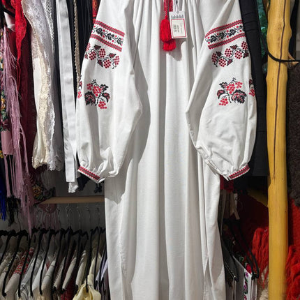 White Ukrainian Embroidered Dress – Red & Black Vyshyvanka