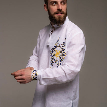 Men's Ukrainian vyshyvanka with Ukrainian symbols