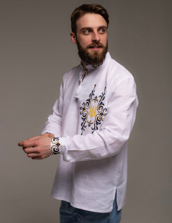 Men's Ukrainian vyshyvanka with Ukrainian symbols