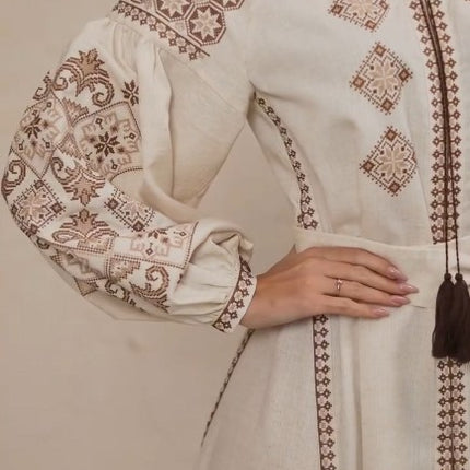 Linen Dress with Geometric Embroidery