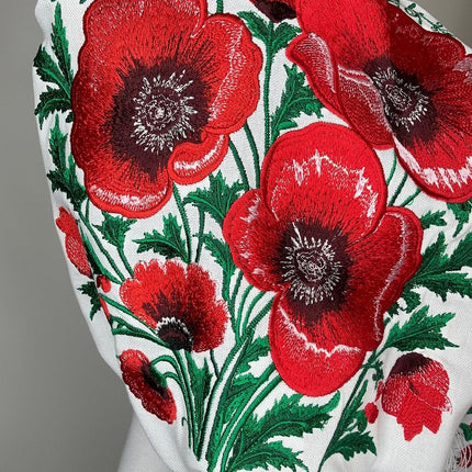 Women's Ukrainian Vyshyvanka Blouse with Red Poppy Floral Embroidery