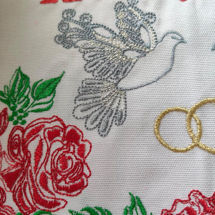 Ukrainian Wedding Rushnyk Towel with Roses, Doves & Embroidery