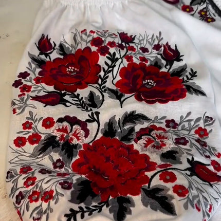 Women’s Ukrainian Vyshyvanka Blouse – White Floral Embroidery