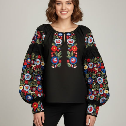 Black Ukrainian Embroidered Vyshyvanka Blouse