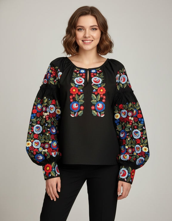 Black Ukrainian Embroidered Vyshyvanka Blouse
