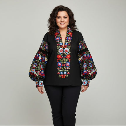 Black Ukrainian Embroidered Vyshyvanka Blouse