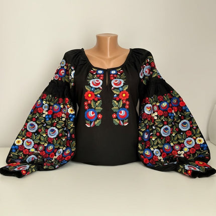 Black Ukrainian Embroidered Vyshyvanka Blouse
