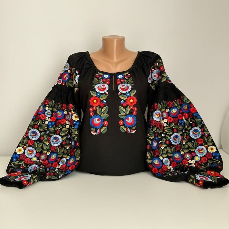 Black Ukrainian Embroidered Vyshyvanka Blouse