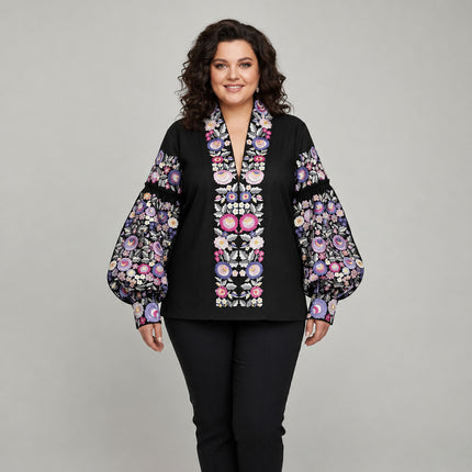 Black Ukrainian Embroidered Vyshyvanka Blouse