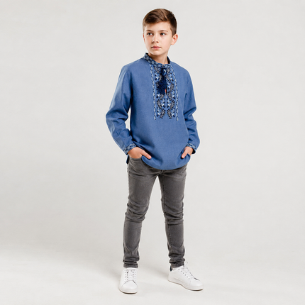 Blue Ukrainian Boy’s Vyshyvanka Shirt – Embroidered Kids Shirt