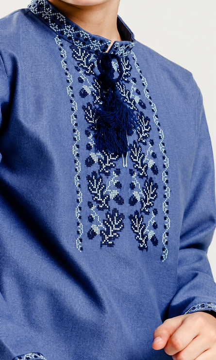 Blue Ukrainian Boy’s Vyshyvanka Shirt – Embroidered Kids Shirt