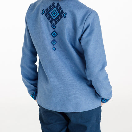 Blue Ukrainian Embroidered Shirt for Boys  Kids Vyshyvanka